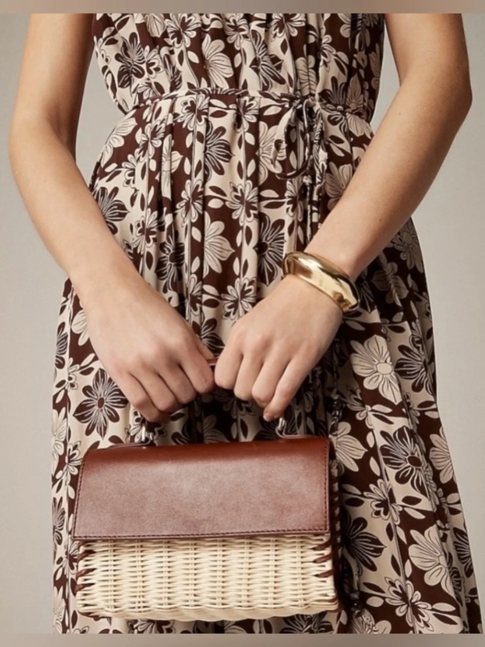 J. CREW Caspia Maxi Dress Floral Crepe de Chine Brown Size S